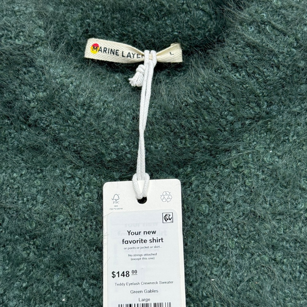 Marine Layer Teddy Eyelash Crewneck Sweater Womens Large Green Gables Fuzzy Wool - Picture 2 of 8
